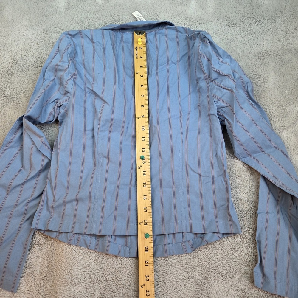 Madewell Cotton Blend Shirt Womens Sz 8 Fitted Striped Hook Eye Closure Blue New - Picture 7 of 10
